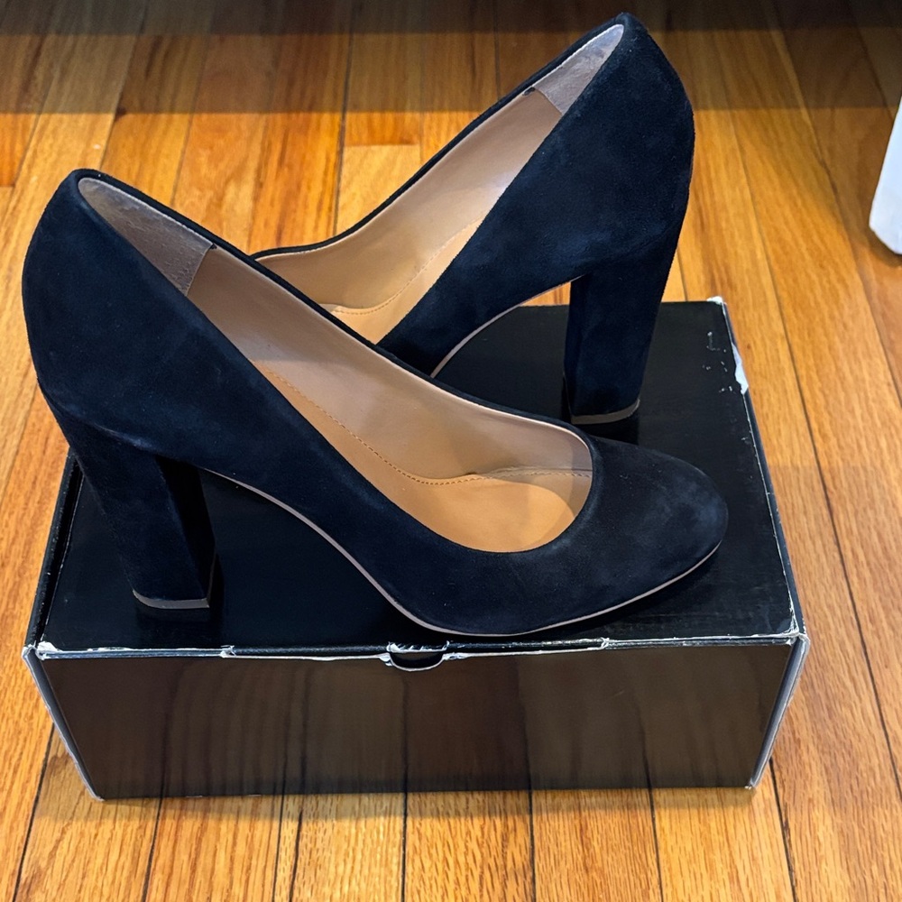 JCrew 3.5 Inch Bloch Heel Black Suede Women's Pumps